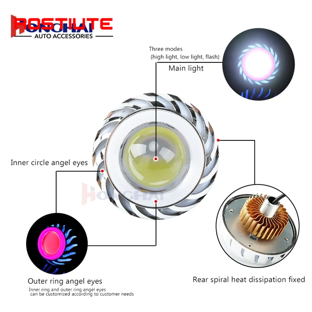 High/Low Beam Double Angel Eye - Universal Motorcycle Led Headlight Projector review and price